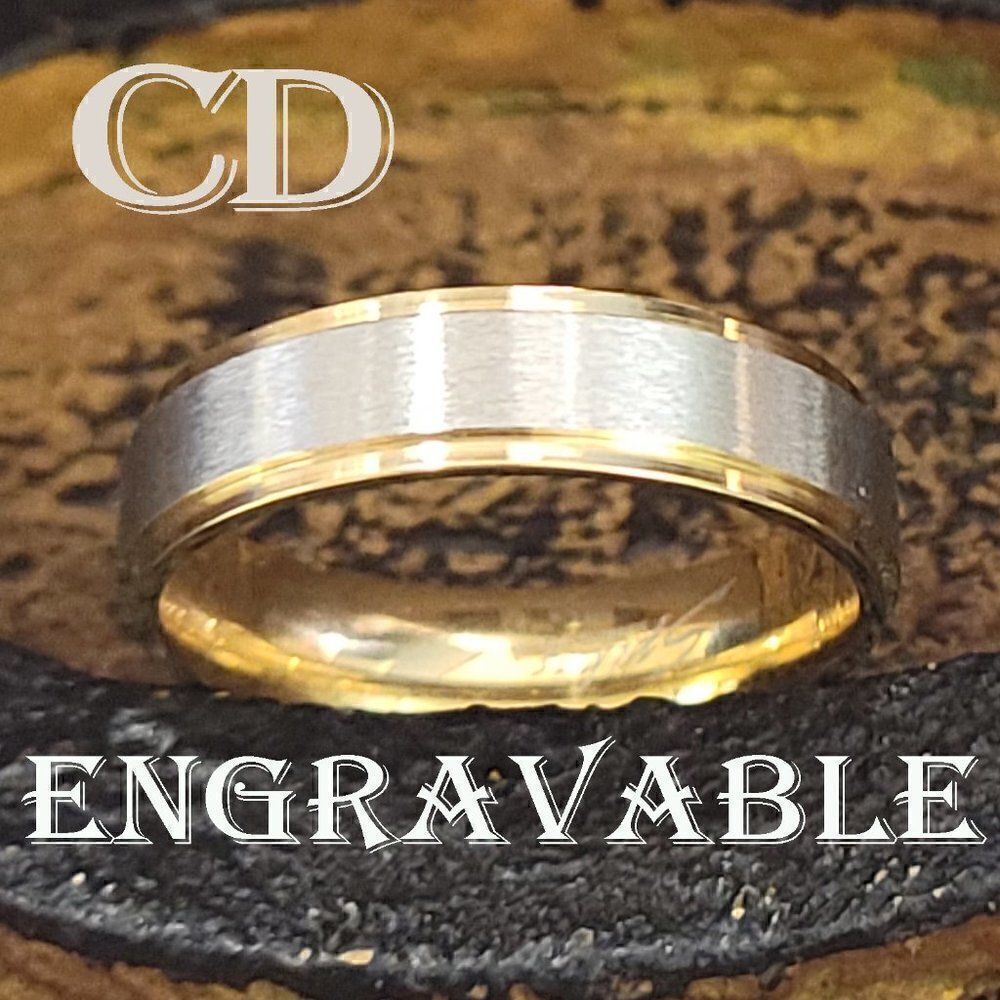 Personalized Engraved Men's Wedding Ring Silver and Gold Two Tone Wedding Ring